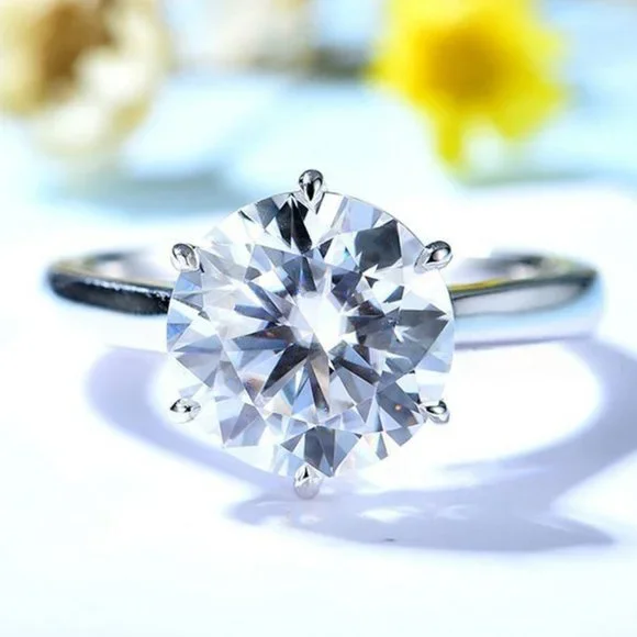 Certified 4ct. t.w. Moissanite Diamond Solitaire 10K White Gold Wedding Ring NEW - Picture 3 of 12